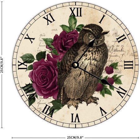 Vintage Owl Wall Clock French Flower Country Tuscan Style Wall Clock Wooden