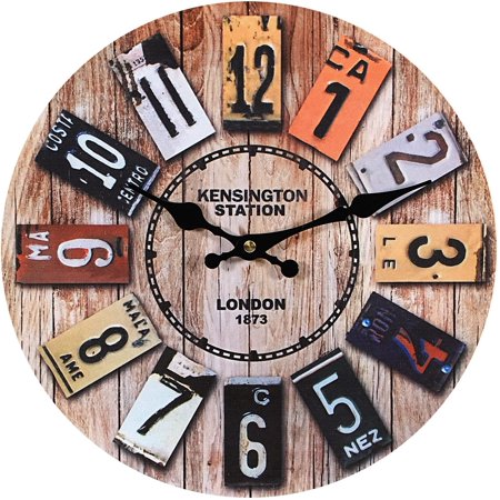 Vintage Retro Wall Clock - Wooden Wall Clock, Giant Industrial Wall Clock Modern Design, Silent Wall Clock Decoration for Living Room, Bedroom, Kitchen, Office, Hotel (34 cm)