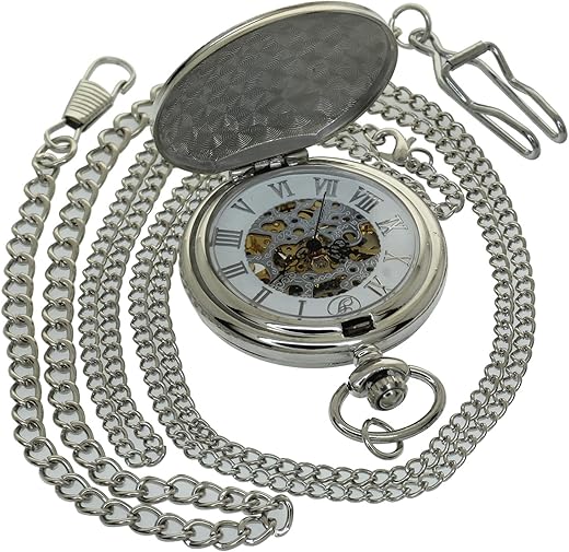 Vintage Watch Necklace Steampunk Skeleton Hand-Winding Mechanical Fob Pocket Watch Pendant Roman Numerical