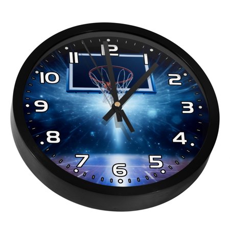 Wall Clock Battery Operated Easy to Read Round Silent Clock 9.8 in Abstract Basketball Hoop Pattern