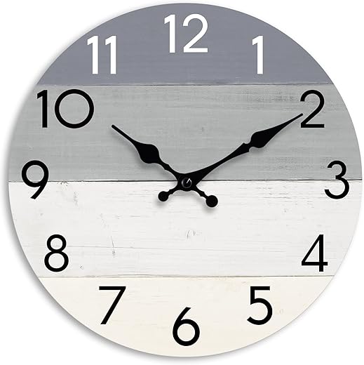 Wall Clock Silent Non-Ticking Clocks Battery Operated 8 Inch Small Country Retro Rustic and Beach Style Decorative for Living Room, Kitchen, Home,Bathroom, Bedroom (Grey)