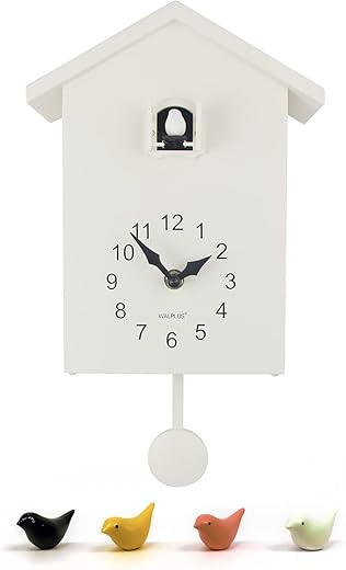 WALPLUS White Minimalist Cuckoo Clock - White Window with Changeable 4 Birds