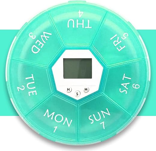 Weekly Pill Dispenser with Alarm, 7-Day Medicine Pill Organizer with up to 4 Alarms Per Day, Portable Smart Pill Box, Pill Reminder Green