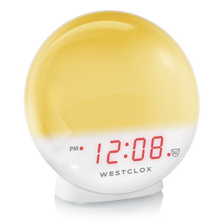 Westclox 5 White Electric Sunrise Simulator Alarm Clock with Digital LED Display and Dimmable Nightlight