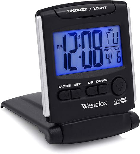 Westclox 72028 Fold-Up Travel Alarm Clock, Medium, Black