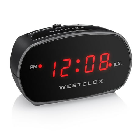 Westclox Basic Black Digital Red LED Bedside or Desk Alarm Clock with Adjustable Hi/Lo Alarm Volume and Snooze