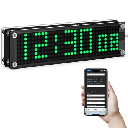 WiFi Matrix Clock with Time Sync,Smart Clock with Custom Sync Frequency,Easy Configuration,Time Zone Settings,Web-Based Setup,Green