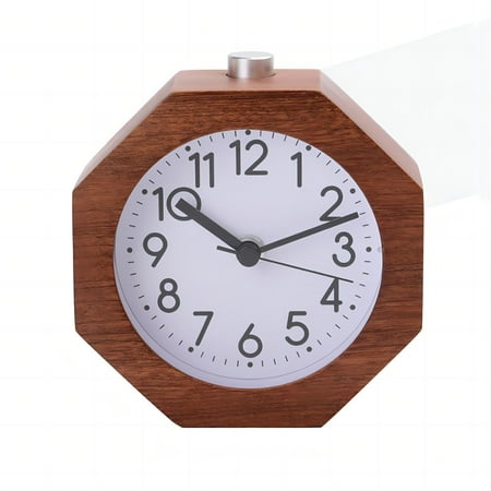 Wood Analog Alarm Clock, 3 Inches Non-Ticking Quiet Silent with Arabic Numerals Wake Up Backlight Snooze Function Battery Operated for Bedroom Heavy Sleepers (Brown)