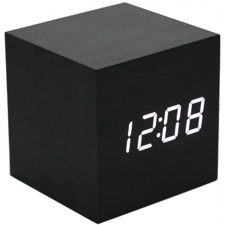 Wooden Alarm Clock - Mini digital clock with temperature time display, 3 brightness levels and voice control, perfect for home travel