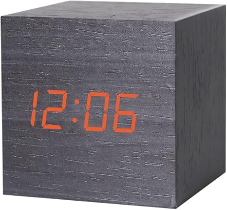 Wooden Alarm Clocks Digital LED Display with Voice Control Temperature Date Time Mini Cube Aesthetic Electric Clock for Bedroom Desktop Office Bed Travel Art Decoration