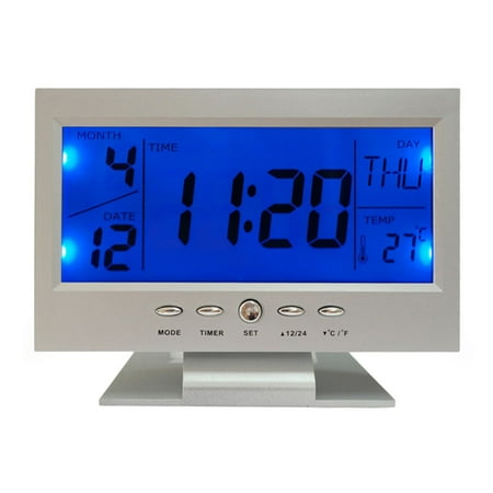 World Time Creative Large Screen Modern Digital Alarm Clock LCD LED Backlight Snooze Large Digit Desk (Silver)