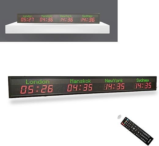 World Time Zones Clock, LED Digital Full Color Multiple Time Zones Clock, 3/4/5 Cities World Time Wall Clock, Brightness Adjustment, for Hotels/Enterprises/airports