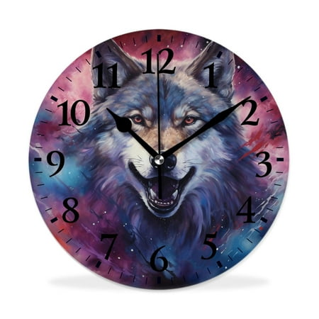 XNSJVGB Silent Non Ticking 10 inch Round Wall Clocks,Wolf Galaxy Animal creative,Winter Birds Drawing,Decorative Clocks for Living Room Kitchen Bedroom