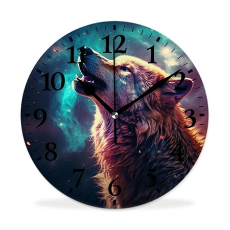 XNSJVGB Silent Non Ticking 10 inch Round Wall Clocks,Wolf Howling Galaxy Nebula Space Starry Universe image,Winter Birds Drawing,Decorative Clocks for Living Room Kitchen Bedroom