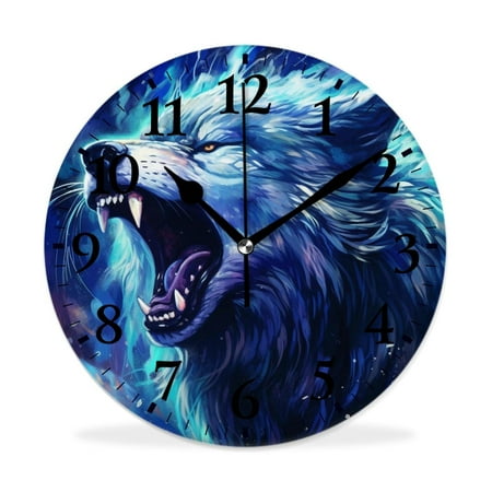 XNSJVGB Silent Non Ticking 10 inch Round Wall Clocks,Wolf in a Nebula Galaxy print,Winter Birds Drawing,Decorative Clocks for Living Room Kitchen Bedroom