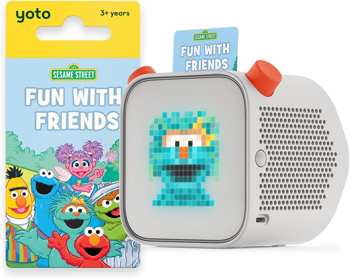 Yoto Player (3rd Gen.) + Sesame Street Bundle – Kids Bluetooth Audio Speaker, All-in-1 Screen-Free Device Plays Stories Music Podcasts Radio White Noise Thermometer Nightlight Ok-to-wake Clock