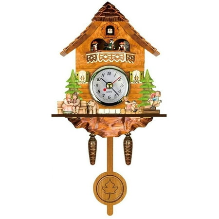 ZX Cuckoo Clock Antique Wooden Cuckoo Birdhouse Wall Clock Home Decor Hanging Cuckoo Clock Auto Swing Bell Pendulum Home Decor (CM002)-0810