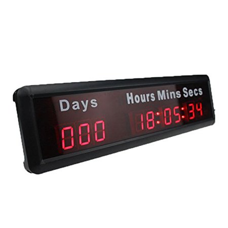 1-inch 9Digits LED Event Timer Countdown/up Clock with Days Hours Mins Secs Max Up to 1000 Days Red Color