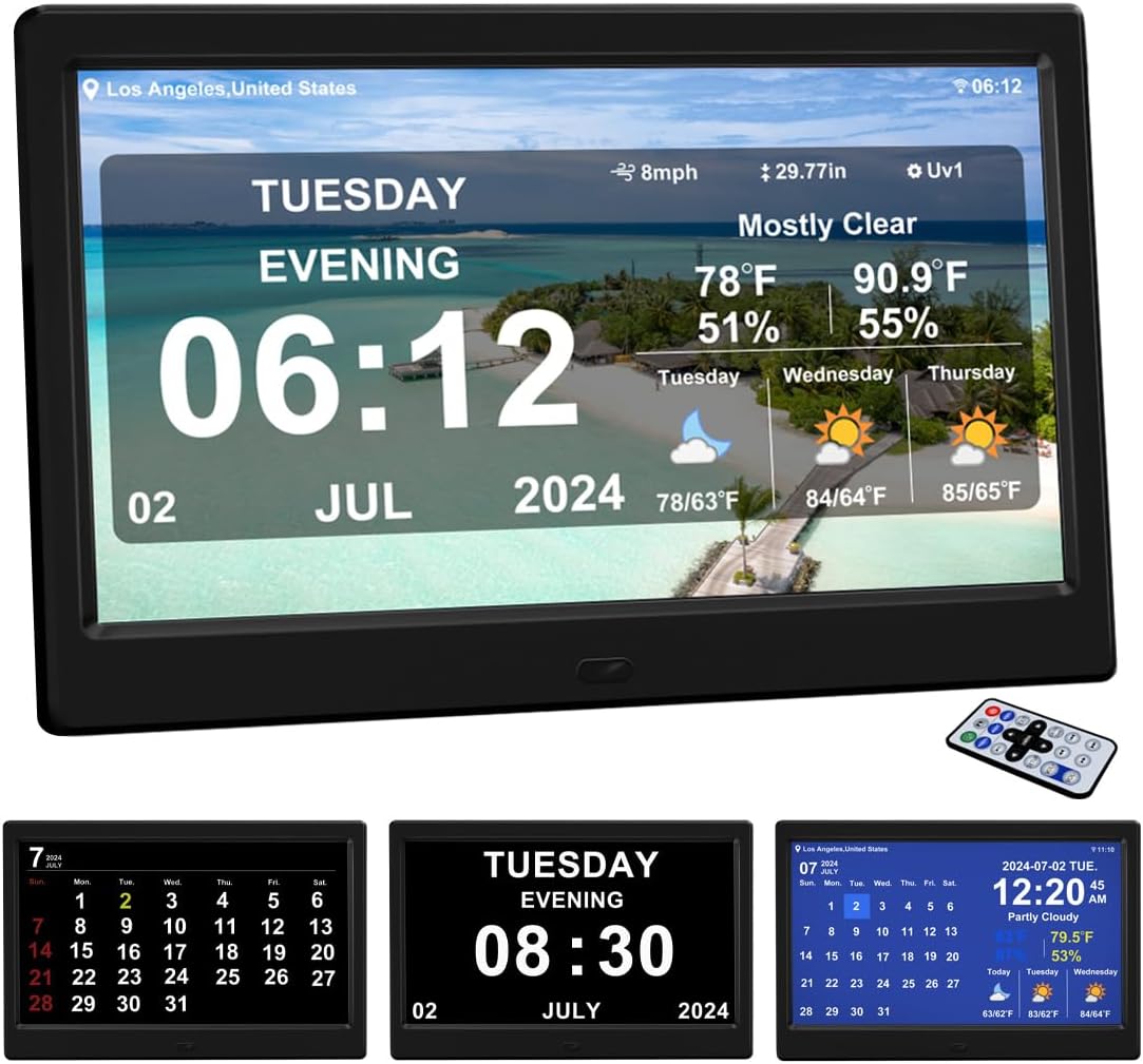 10.1 inch 2024 New Digital Weather Clock with Temperature Humdity Alarm Clock for Elderly (10.1 inch/Black)