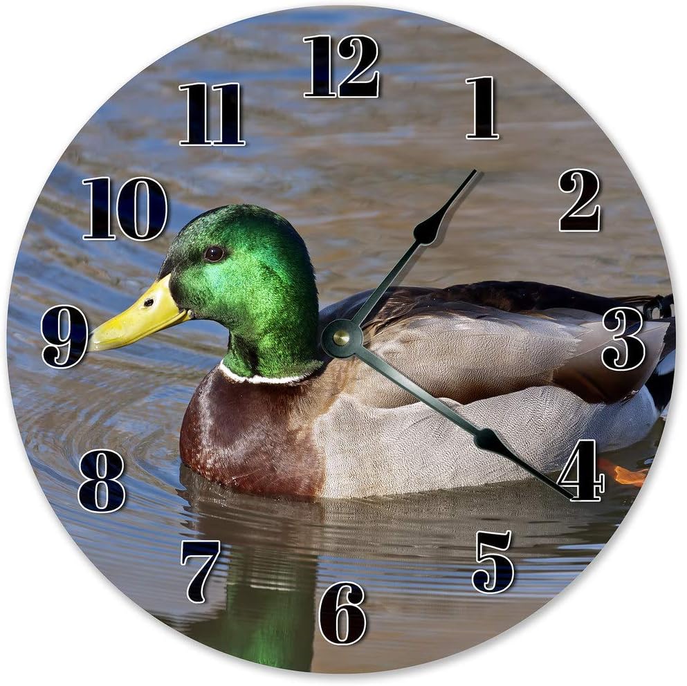 10.5 Mallard Duck ON River Surface Clock - Large 10.5 Wall Clock - Home Décor Clock