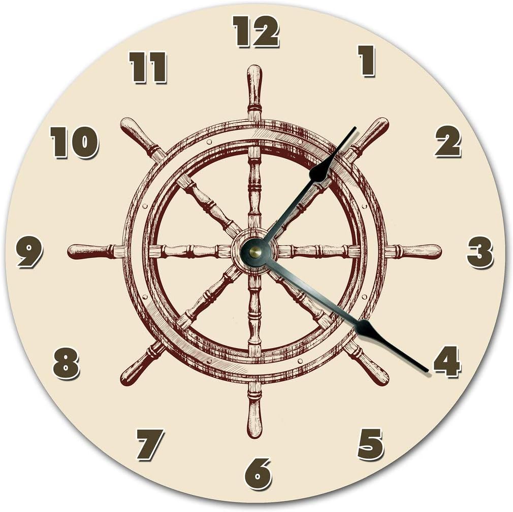 10.5 Old Steering Wheel Art Clock - Printed Clock - Large 10.5 Wall Clock - Home Décor Clock