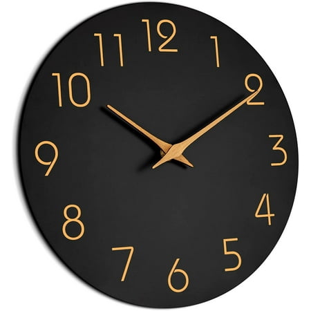 10 Inch Modern Wall Clock Silent Non Ticking Battery Operated Quartz Decorative Round Wall Clock for Office Classroom School,Black,F175539