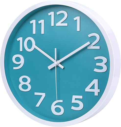 10 Inch Wall Clock Silent Non-Ticking,Modern Wall Clocks Battery Operated Easy to Read Quartz Analog Clock for Kitchen Bedroom Classroom School Home Decor,Coastal Beach Theme (Aqua)