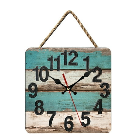 10 Inch Wooden Wall Clock Silent Non-Ticking , Battery Operated, Vintage Round Rustic Coastal Wall Clocks Decorative for Home Kitchen Living Room Office