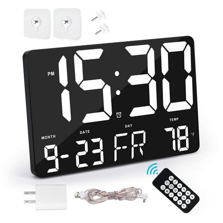 11.4Digital Wall Clock, LED Digital Alarm Clock Large Numbers Display Clocks w/Wireless Remote Control, Oversized Desk Clock w/Date & Temperature,12/24H,Snooze for Table&Wall Mount Bedroom Office