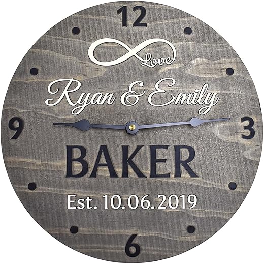 11 Inch Custom Made Wooden Anniversary Clock - Personalized for Married Couple with Infinity Symbol