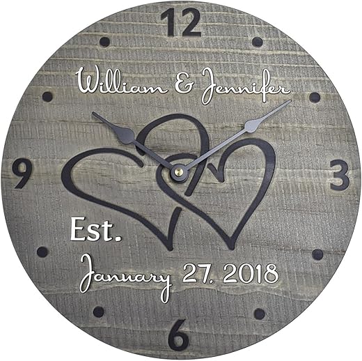 11 Inch Personalized Wooden Wall Clock for Couple - Handmade Wood Anniversary Gift