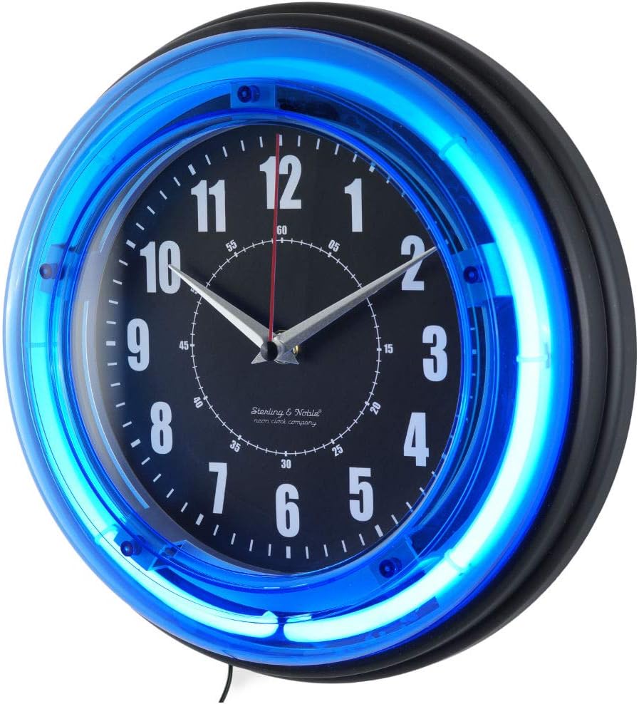 11" Vibrant Blue Neon Analog Wall Clock Home Room Decor