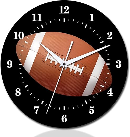 12 Inch America Football Wall Clocks with Silent Clock Movement and Battery Operated, Great Decor for Bedroom, Living Room or Classroom, Nice Gifts for Soccer Lovers, Father and Back to School