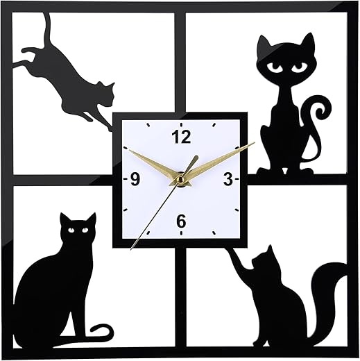 12 Inch Cat Wall Clocks with Thick 3D Dial, Silent Clock Movement and Battery Operated,Great Decor for Home and Pet Hospital, Nice Gifts for Housewarming and Cat Lovers