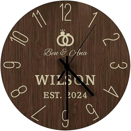 12 Inch Custom Family Name Clock, Gift for Family, Personalized Wooden Clock for Couple, Wedding Decor Gift for Husband and Wife