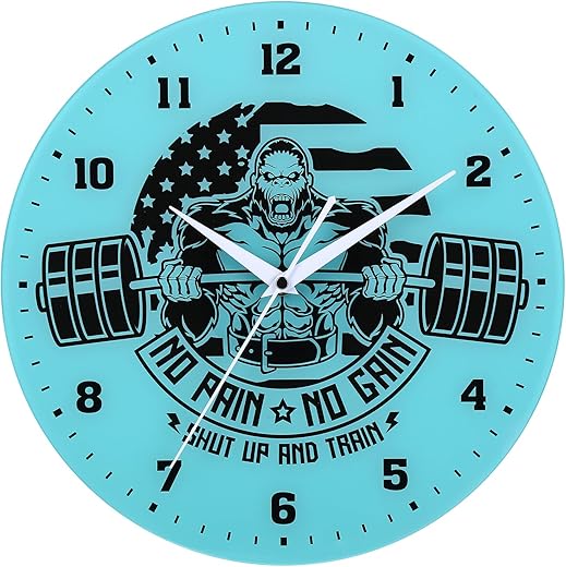 12 Inch Gym Wall Clocks with US Flag and Muscular Gorilla Workout Dial, Silent Clock Movement and Battery Operated, Great Home Gym Wall Decor and Nice Gifts for Fitness Coach