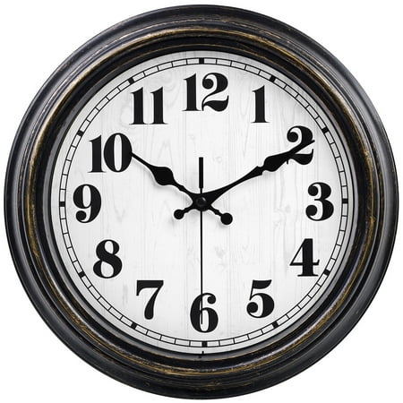 12 Inch Retro Wall Clock Silent,Accurate Time,Big Numbers, Black Gold