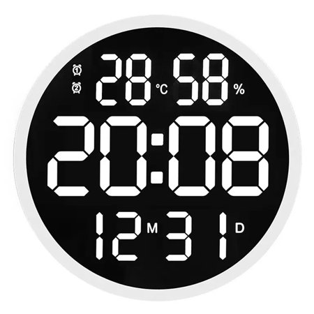 12 inch Silent Led Wall Clock Alarm with Calendar,Smart Brightness,Temperature Thermometer，Humidity Hygrometer. Modern Home Decoration Gift Idea