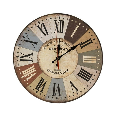 12 Inch Silent Vintage Design Wooden Round Wall Clock Arabic Numerals Vintage Rustic Shabby Chic Style Wooden Round Home Decoration Wall Clock