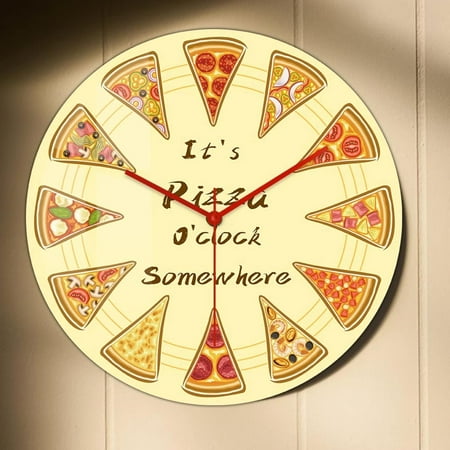 12 Inch Silent Wall Clock It'S Pizza O'Clock Somewhere Italian Pizza Slice