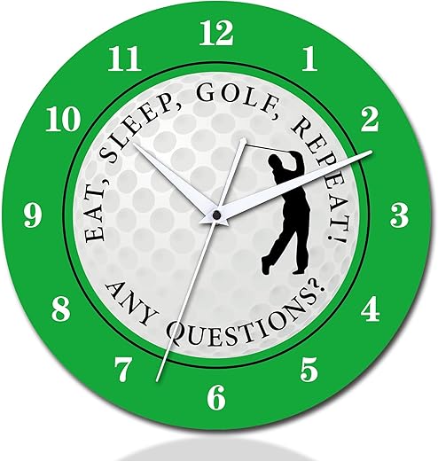 12 Inch Sports Themed Wall Clock with Golf Dial,Silent Clock Movement and Battery Operated,Great Decor for Home,Office,Bedroom and Nice Golf Enthusiasts Gifts