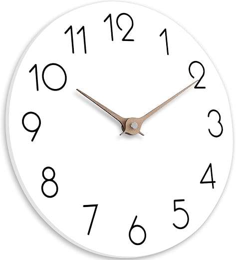 12 Inch Wall Clock - Wooden Silent Wall Clocks Battery Operated Non Ticking, Modern Simple Clock for Bathroom, Office, Bedroom, Home, Kitchen, Living Room(White)