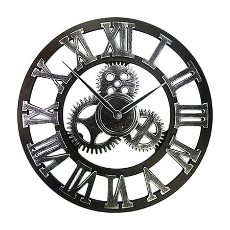 12 Inch Wall Clock, Industrial Steampunk Gear Clocks for Walls, Wall Clock Black Rustic Metal Roman Numeral European Steampunk Cog Vintage Distressed Details for Living Room Decor Office Home