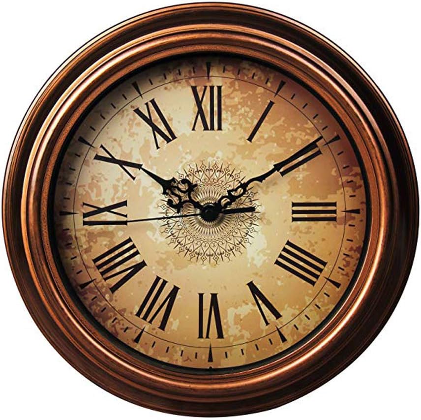 12 Inch Wall Clock Silent Non-Ticking Vintage Roman Numerals Round Wall Clocks for Living Room Kitchen Bedroom Home Office (Battery Not Included) - Brown