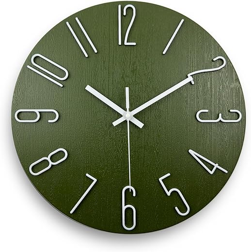 12 Inch Wall Clock Silent Non Ticking, Preciser Modern Style Decor Clock for Home, Office, School, Kitchen, Bedroom, Living Room (Green)