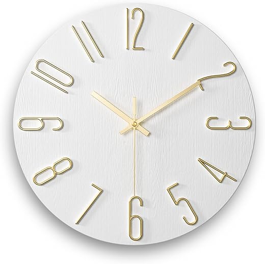 12 Inch Wall Clock Silent Non Ticking, Preciser Modern Style Decor Clock for Home, Office, School, Kitchen, Bedroom, Living Room (White)