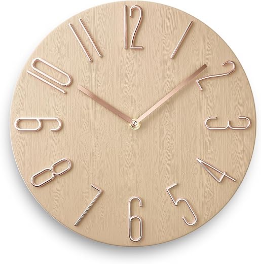 12 Inch Wall Clock Silent Non Ticking, Preciser Modern Style Decor Clock for Home, Office, School, Kitchen, Bedroom, Living Room（Beige）