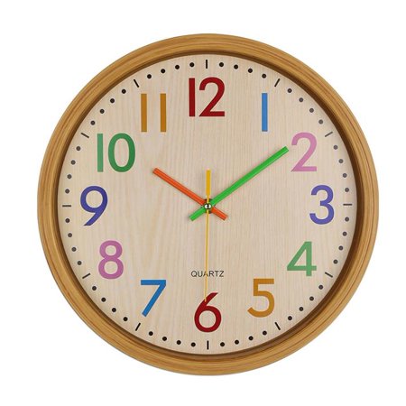 12 Inch Wall Clocks Wood Grain Round Quartz Number Clock