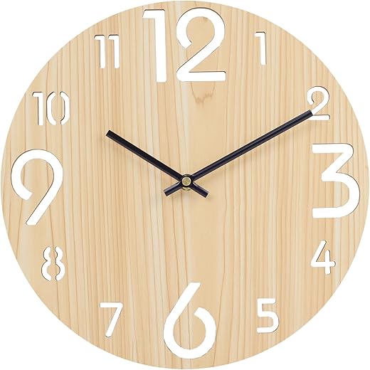 12 Inch Wooden Wall Clock,Maple Wood Grain Clock,Large Numbers Easy to Read,Non-Ticking Silent Quartz Decorative Clock