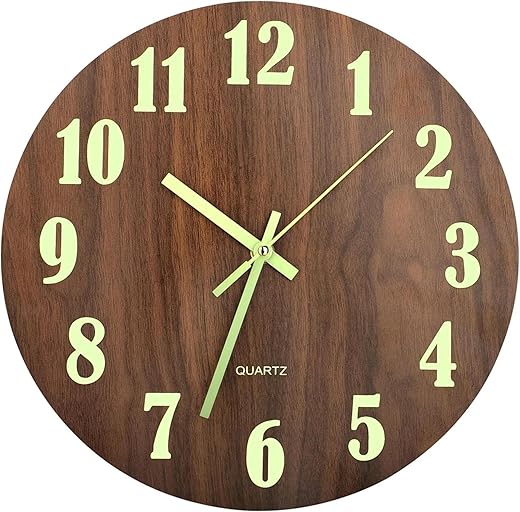 12 Inch Wood Wall Clock Quartz Analog, Silent Non-Ticking, Decorative Modern Wall Clock Battery Operated for Living Room Bathroom Bedroom Kitchen Office School